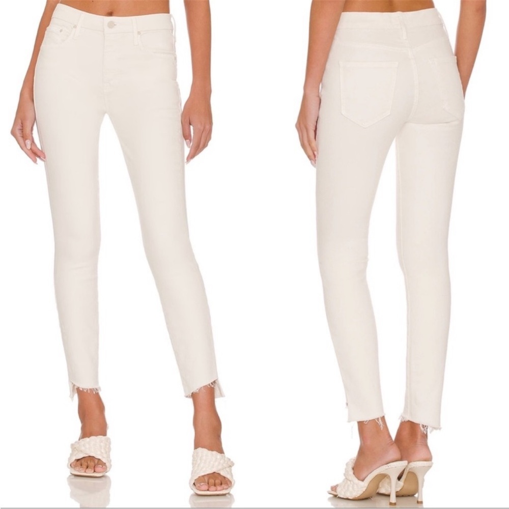 Mother • the looker ankle step fray hem jeans in cream puffs sz 30